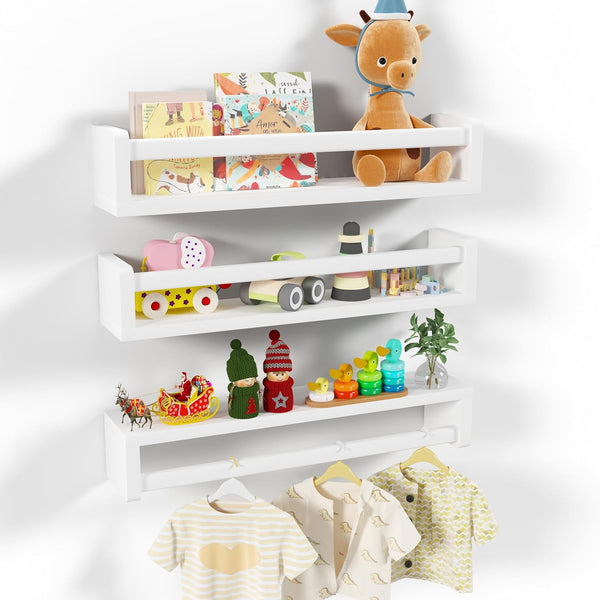 Heimlove Nursery Floating Shelves, Solid Wood Nursery Book Shelves for Wall, 24