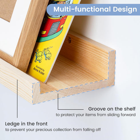 24 inch 2 Packs, Picture Ledge Shelf for Wall, Solid Pine Wood Nursery Book Shelves Floating Ledge Shelves for Kids'