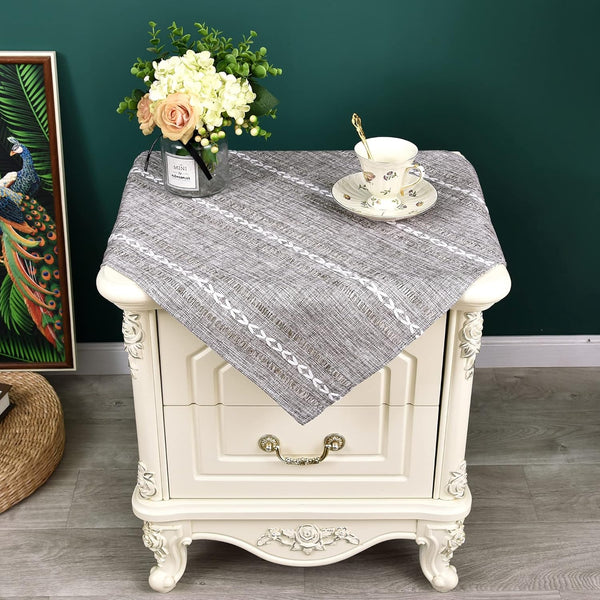 NEWISHER Rustic Farmhouse Embroidered Small Square Tablecloth Jacquard Striped Table Cloth Linen