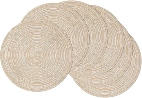 SHACOS 15 Inch Round Braided Placemats, Set of 6, Non-Slip Heat Resistant, Beige