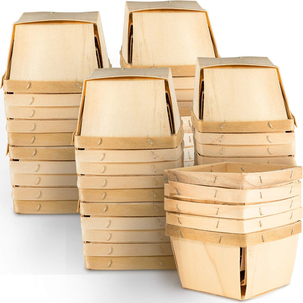One Pint Wooden Berry Baskets, 10 Pack – For Fruit Picking, Arts, Crafts, and Decor; 4” Square Vented Wood Boxes