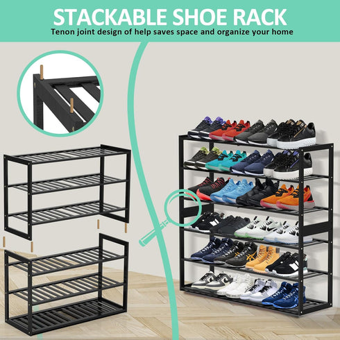 Closet, 3 32.5inch 12-15 Jripae Bamboo Shoe Rack for Tier Longer Shoe Organizer Shelf Holder Storage Pairs Stackable