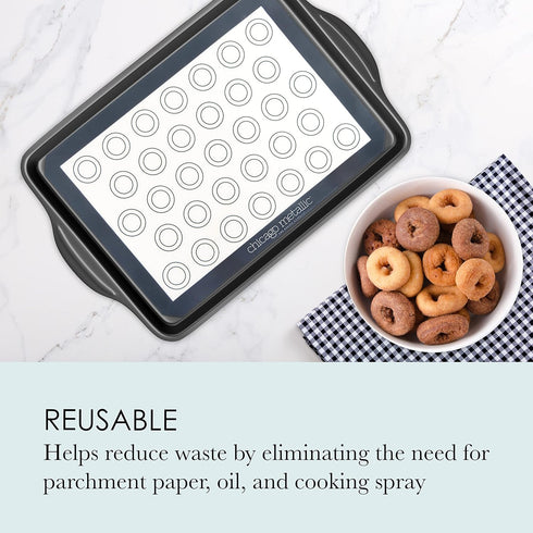 Chicago Metallic Silicone Pastry Mat with Measurements, Baking Mat with Cookie Marks, Gray 16.5x11.5 Inch