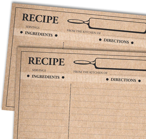 50 Farmhouse Rustic Recipe Cards 4x6, Double-Sided Kraft Design