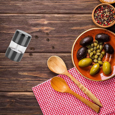 Set (2-Pack) T-mark Premium Sea Salt and Pepper Grinder - Spice Mill with Brushed Stainless Steel, Small Portable
