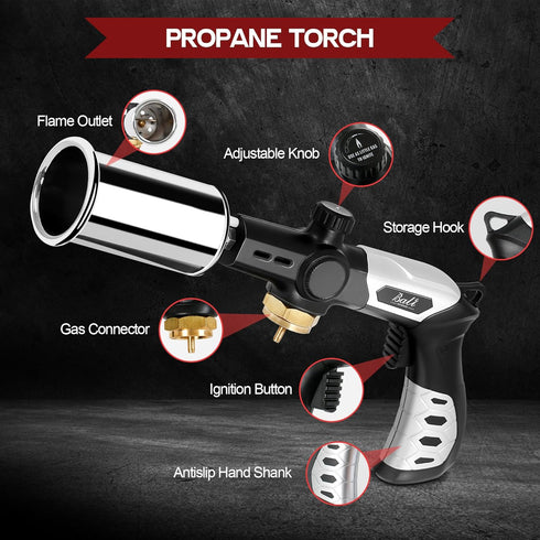 Propane Torch Cooking Torch, Powerful Gas Torch Gun for Camping Kitchen, Charcoal Torch Lighter