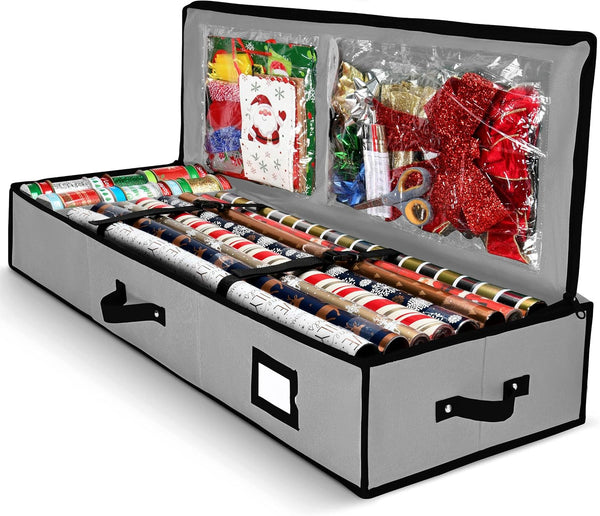 Gift Wrap Organizer, Christmas Wrapping Paper Storage Bag for Up to 24 Rolls, Underbed Storage for Holiday Decorations