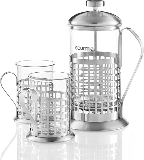 Gourmia GCM9830 French Press Coffee Maker Set 600 ml French Press Coffee Brewer With 2 Matching Stainless Steel Drinking Cups by Gourmia