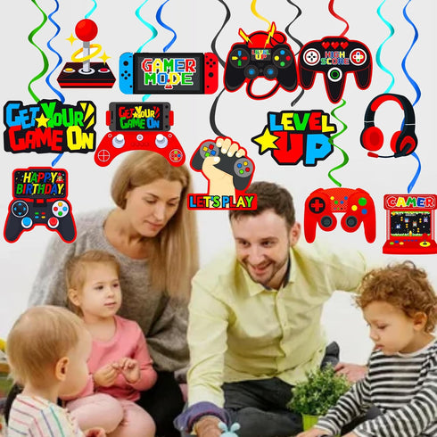 Video Game Birthday Hanging Swirls, 20Pcs Red Video Game Party Decorations for Ceiling Streamers