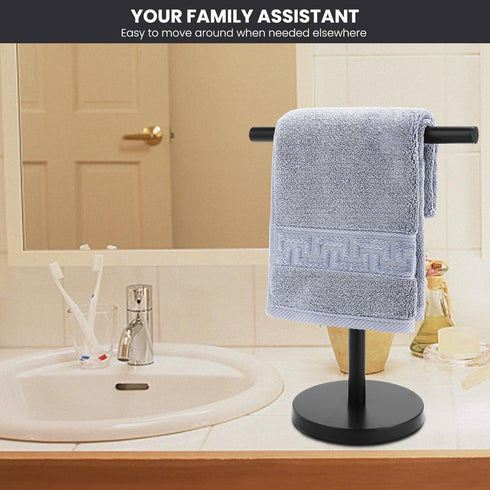 T-Shape Bath Hand Towel Holder Stand - Stainless Steel Free Standing Rack for Bathroom Kitchen & Countertop, 2 Pack