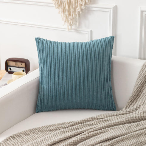 Pack 2 18x18 Inch, Kevin Textile Soft Corduroy Throw Pillow Covers of Plush Striped Decorative Square Cushion Covers
