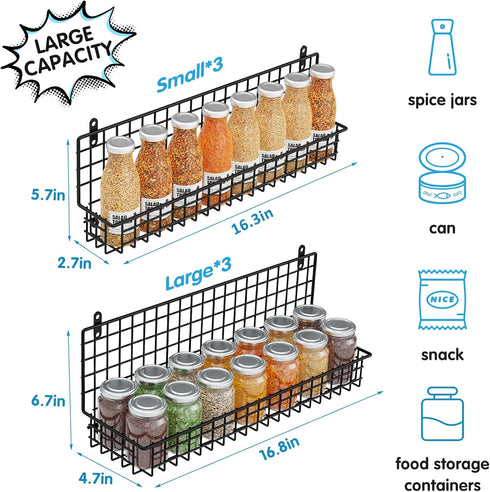 6-Tier JKsmart Spice Rack Organizer with Door Hook, Wall Mounted & Over the Door Spice Racks for Kitchen Pantry Door