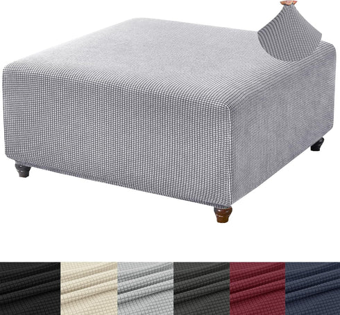 ANWUCHEN Ottoman Cover - Stretch Knitted Jacquard Square Slipcover - Soft Thick Storage