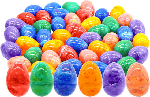 JOYIN 72 Pcs Plastic Iridescent Printed Bright Easter Eggs 3.15" Tall for