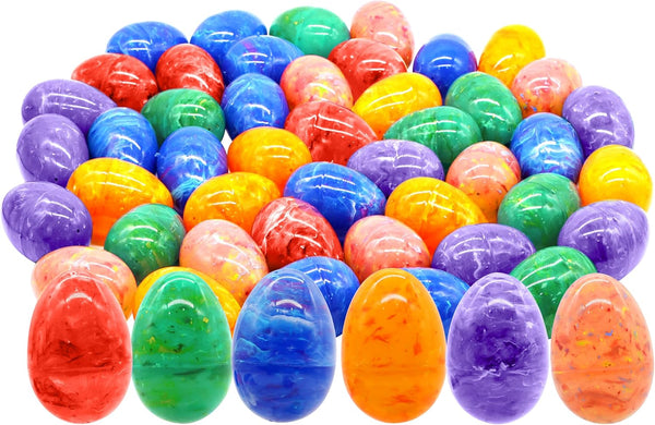 JOYIN 72 Pcs Plastic Iridescent Printed Bright Easter Eggs 3.15" Tall for