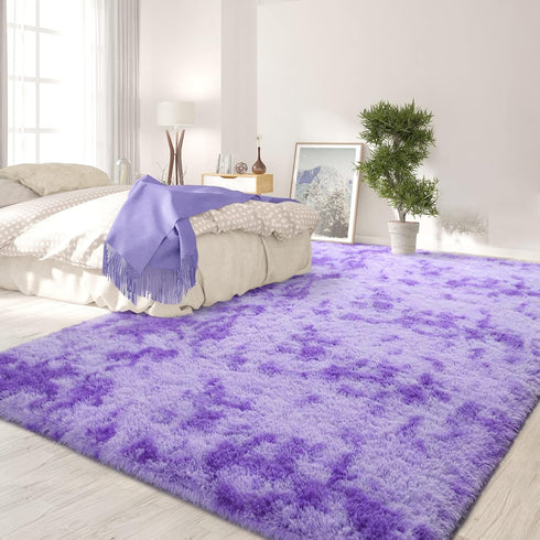 5x8 FlyDOIT Purple Tie-Dyed Large Rugs for Living Room, Feet Shaggy Rug Fluffy Throw Carpets, Ultra Soft Plush Modern