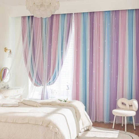 84 Inches Grommet W34 L84 2 Set XiDi Kids Curtains Long for Girls Bedroom Nursery Rainbow Blackout Curtains Unicorn