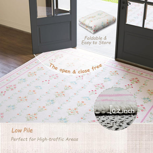 Girls,5x8 Pink Rugs for Bedroom Pink Floral Nursery Rug,Machine Washable Non Slip Carpet for Toddler Kids Room,Living
