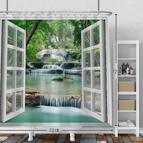 Baocicco Nature Landscape Shower Curtain, Summer Forest River Waterfall Lake Scenery, Waterproof Fabric 72x72 Inches