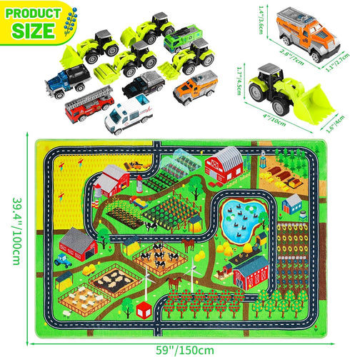 Mfmiudole Set 10 (4 6 Community 39.4"x59" Farm Play Rugs Gift - Vehicles Construction Trucks + Cars), Traffic Rug