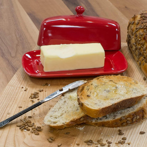 4.5 8 Now Designs Stoneware Rectangle Butter Dish with Lid, Red x