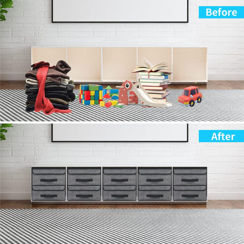 Onlyeasy Foldable Storage Bins with Lid, Pack of Two Storage Box Cube Cubby Basket Closet Organizer with Leather