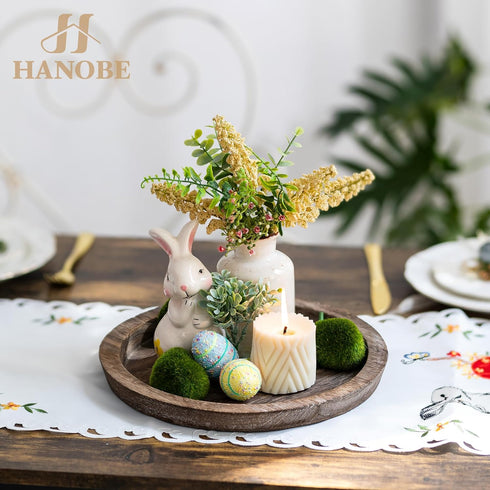 Hanobe Rustic Wooden Serving Tray, Round Decorative Butler Tray for Home Decor Centerpiece