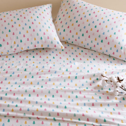 Cozy 100% Set, Set, 4 Intelligent Design Flannel Sheets Queen, Soft Cotton Flannel Bedding, Printed Warm Queen Sheets