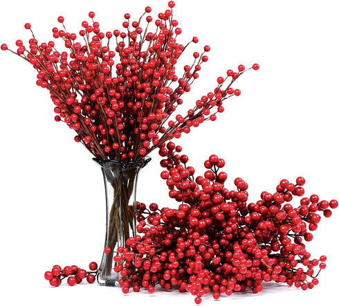 12 Pack 12.6'' Joyhalo Berry Stems - Holly Berry Stems for Christmas Tree Filler Branches, Red Berries Christmas Decor