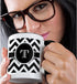 3dRose Black and White Chevron Monogram Initial T, Two Tone Black Mug, 11oz