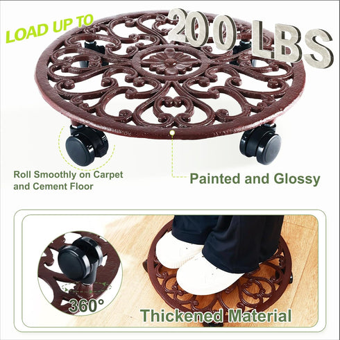 1 Packs 14 Inch Rolling Plant Stand with Wheels Metal Plant Caddy with Wheels Heavy Duty Round Plant Stand Indoor Iron