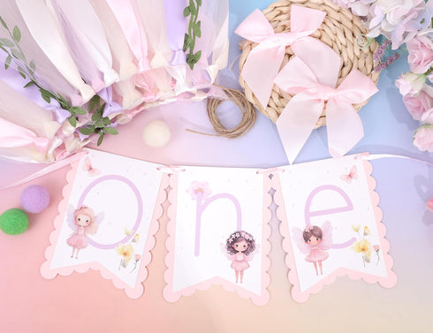 1st Fairy One High Chair Banner - Little Fairy Birthday Party Decoration,Sweet Floral Highchair Banner