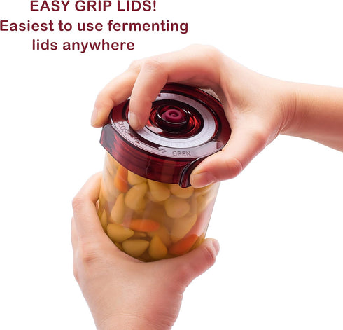 Fermenting Lids Kit for Wide Mouth Mason Jars, 4 Waterless Airlock Lids, Easy Grip with Oxygen Pump, Tracks Ferment Date