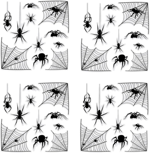 Beistle 4 Sheets (44 Pieces) Spider & Web Window Clings, Realistic Halloween Decorations for Spooking Up Your Home