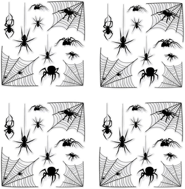 Beistle 4 Sheets (44 Pieces) Spider & Web Window Clings, Realistic Halloween Decorations for Spooking Up Your Home