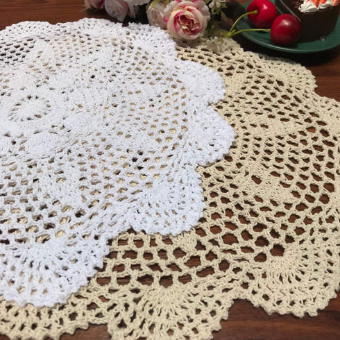 Damanni Doily,Round,Beige,12 Inch Cotton Handmade Crochet Lace Tablecloth Doilies