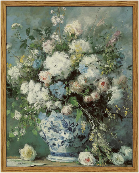 Still Life Flower Wall Art, Vintage Floral Oil Painting Print, Farmhouse Floral Pictures, 16x20in No Frame