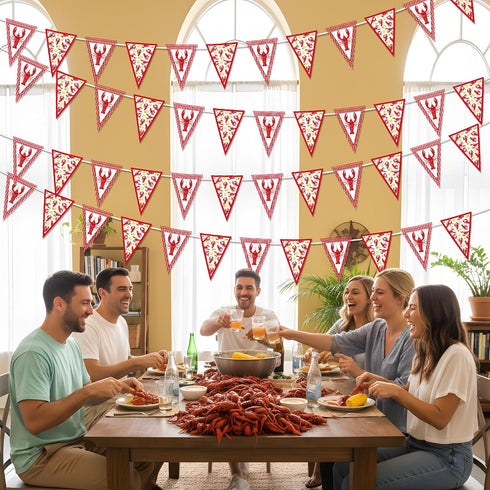 5PCS Summer Gameza Crawfish Boil Party Decorations, Crawfish Pre Strung Pennant Banners Table Birthday Decoration
