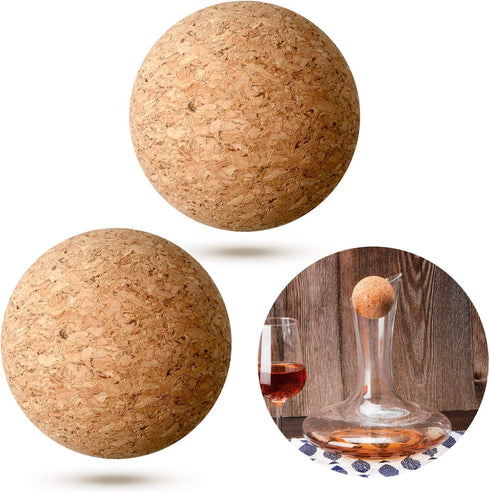 Shappy 2 Pieces Cork Ball Stopper for Wine Glass, Decanter Replacement for Christmas Holiday Party Supply