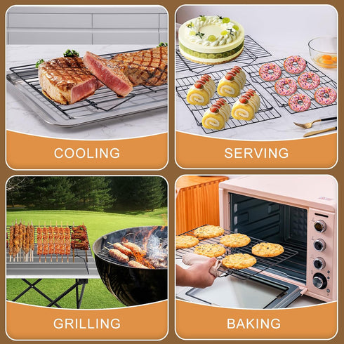 Cooling Rack for Baking 3 Tiers, 16" x 10" Stackable Nonstick Stainless Steel Wire Rack with Optimum Air Flow