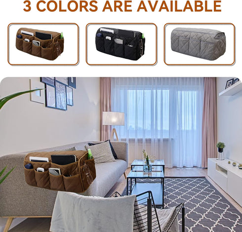Armchair Caddy, Waterproof Sofa Armrest Organizer with 14 Pockets for TV Remote, Phone, Magazine, Non Slip Recliner