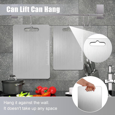 Set 3, 100% Set, (3 Pack Titanium Cutting Board of Pure Titanium Metal Cutting Board for Kitchen, Non Toxic Chopping