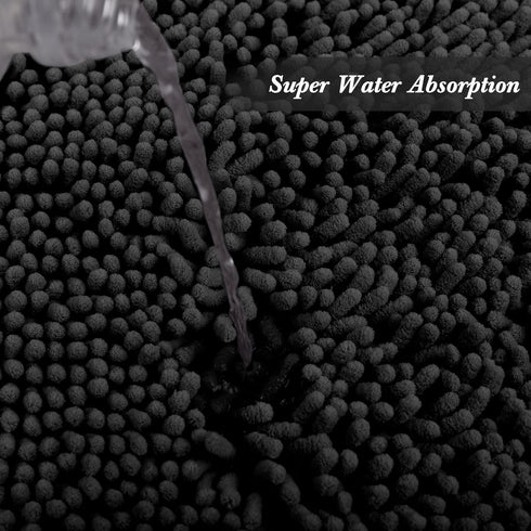 Non-Slip Bath Rug, Extra Soft Microfiber Bedroom Shag Carpet with Anti-Slip Backing, 12 x 24 Inches, Black