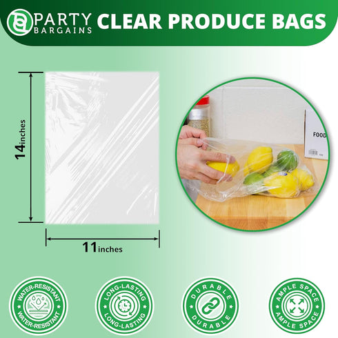 PARTY BARGAINS 11" x 14" Plastic Produce Bags on a Roll - 900 Clear Grocery and Bread Bags, Convenient Pack