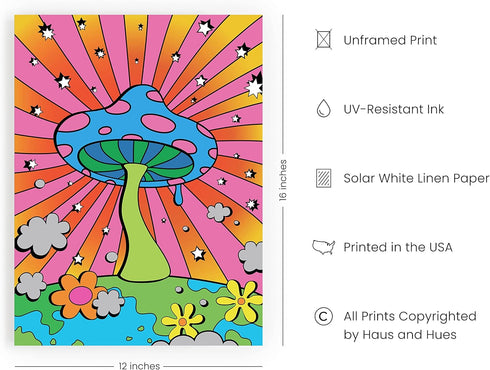 HAUS AND HUES Mushroom Poster Trippy Posters - Indie Aesthetic Wall Decor, Unframed 12"x16"