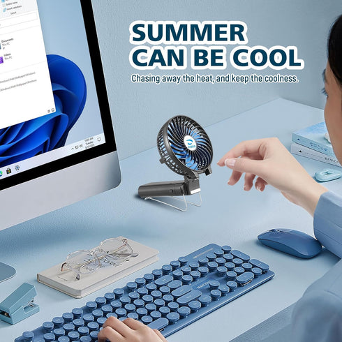 KIBEE Portable Fan, 5200mAh Rechargeable Handheld Fan, 180° Foldable Mini Fan for Outdoor, Home, Office (Black)