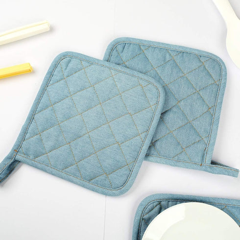 Denim Potholders Kitchen Everyday Basic 8 Inch 100% Cotton Pot Holder, Heat Resistant Hot Pads Set of 3 Light Blue