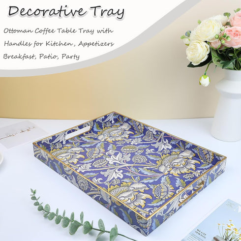 12"*16"*1.6", Rectangle Plastic Serving Tray with Handles, Elegant Decorative Tray for Coffee Table, Ottoman, Living