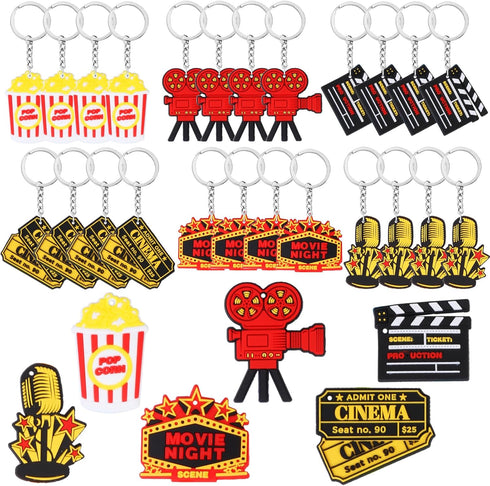 24PCS Movie Night Keychains, Party Favors Include Clapboard Microphone Ticket Popcorn Projector for Birthday Decorations