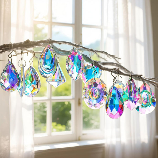Kanpura 12 Pcs Crystal Suncatchers Colorful Chandelier Prisms Crystals Pendants Parts Hanging